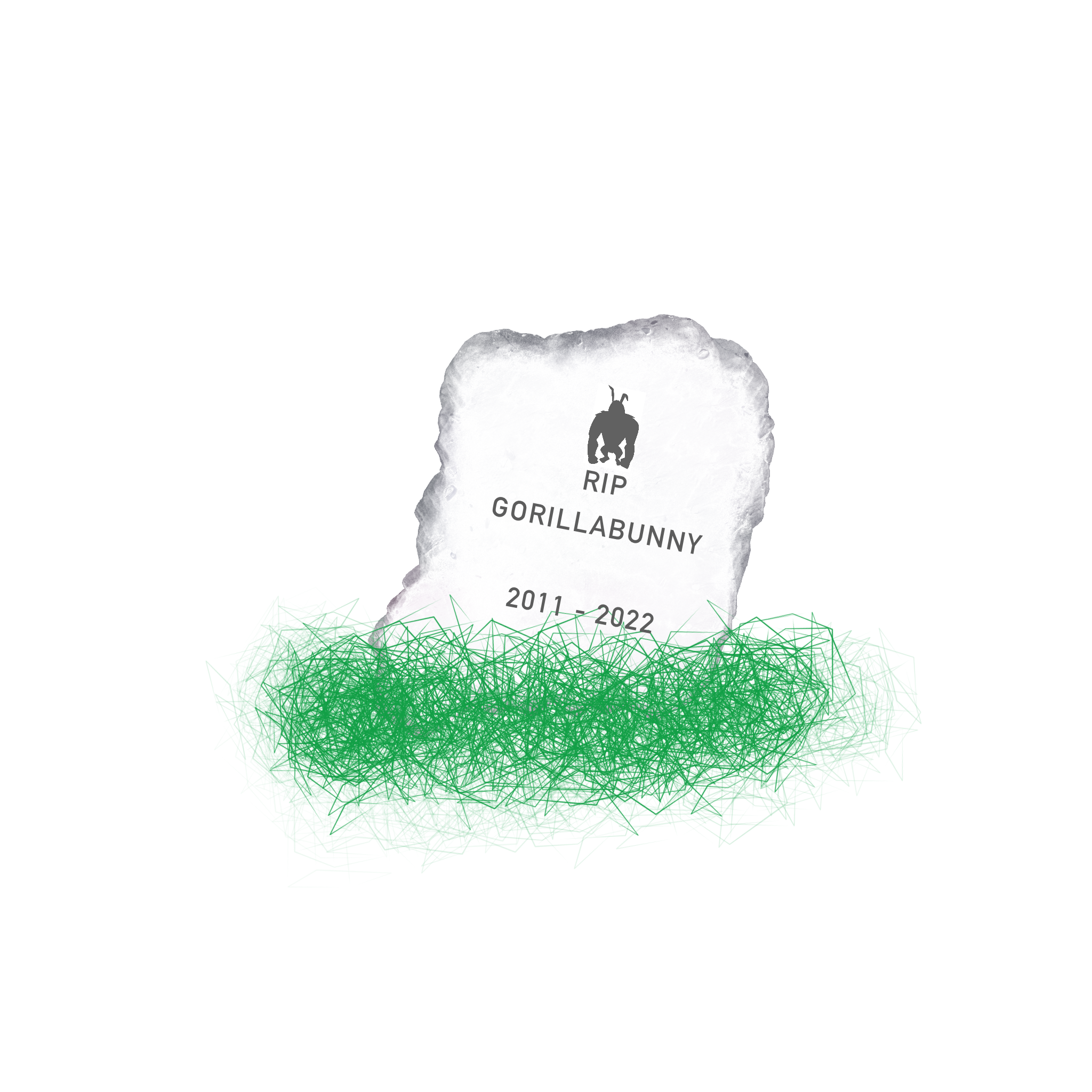 A tombstone that reads: RIP, gorillabunny. 2011 - 2022